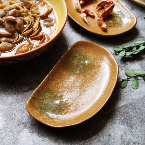 Household tableware plate Japanese retro sushi plate household dinner plate dessert plate small dish plate ceramic plate