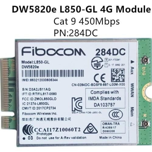 Fibocom L850-GL DW5820e LTE Cat9 module NGFF M.2 450Mbps download rate LTE WCDMA 4G WWAN Card for Dell laptop part number 284DC