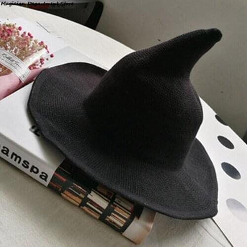 56-58cm Cotton Yarn Wizard Hat Black Witch Hat Halloween Decoration Stage Props Hat Cute Witch Decoration Family Ornaments New