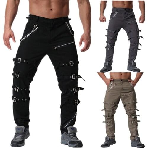 Idopy Men`s Gothic Death Pants Motorcycle Punk Motorcycle Streetwear Hiphop Rock Dance Trousers For Male