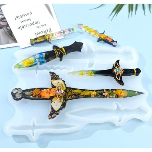 Dagger Crystal Epoxy Resin Mold Sword Cutter Knife Pendant Silicone Mould DIY Crafts Jewelry Casting Tools Drop Shipping