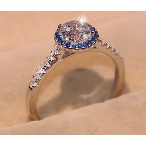 Classical Brand New Luxury Jewelry Real 100% 925 Sterling Silver 5A White CZ Sparkling Party Women Wedding Cute Band Ring Gift