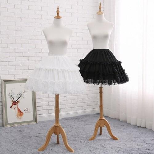Short Lace Petticoats Adjustable Crinoline Underskirt Black White Ruffles Bridal Petticoat for Wedding Dress Lolita Cosplay