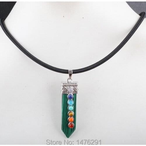 12X52MM Man-Made Malachite Inlaid Mix-Stone GEM Bead Pendant & Necklace