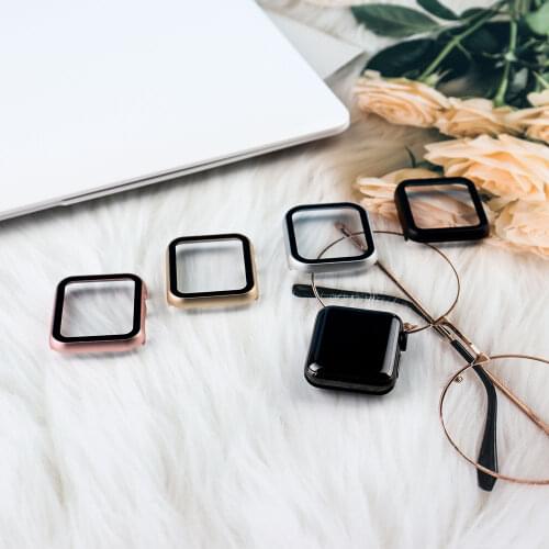 Metal Case and Tempered Film glass for Apple Watch 42mm 38mm 44mm 40mm Cover iWatch SE 6 1 2 3 4 5 Watch Protective Case Shell