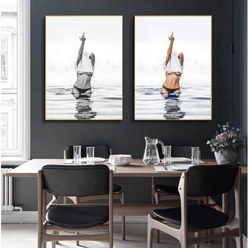 Fashion Black White Poster Sexy Middle Finger Feminist Canvas Painting Wall Art Woman Pictures Living Room Decor