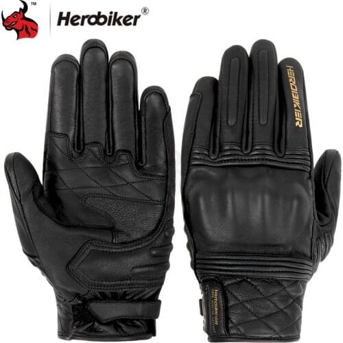 HEROBIKER Motorcycle Gloves Men Motocross Genuine Leather Gloves Touch Screen Guantes Moto Full Finger Motorbike Riding Gloves