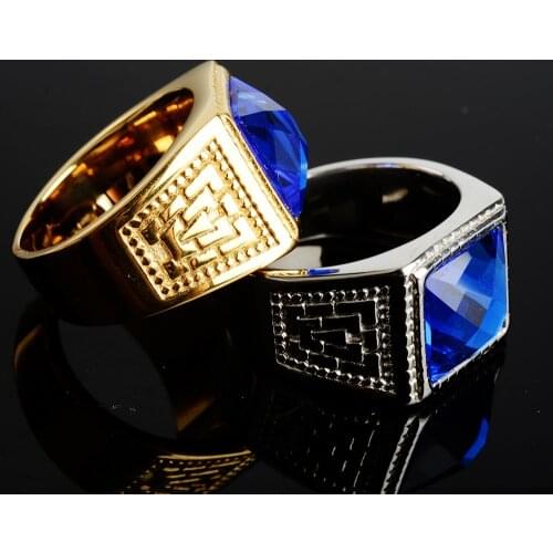Casual Men Ring Red big CZ Stone Square Top real Stainless Steel Gold Color Daily Male Alliance Jewelry Not Fade In Water