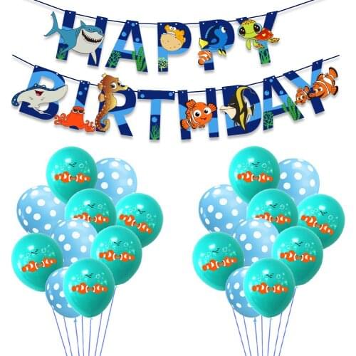 Finding Nemo Ocean Adventure Animated Movie Environmental Theme Childrens Birthday Party Pulling Flag Latex Balloon Set