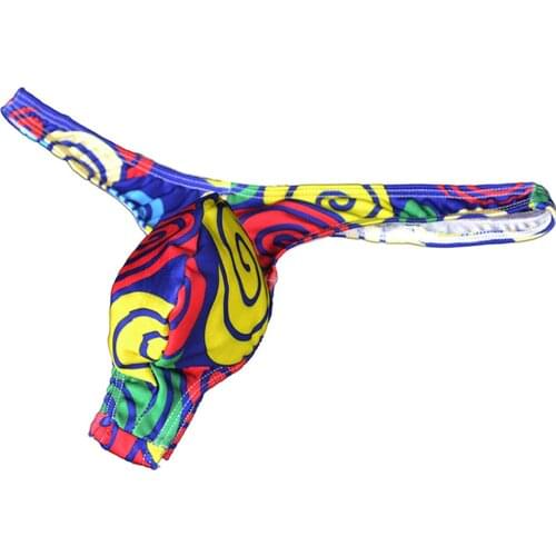 Novel Mens Bikini Swimwear Circle Printed Sexy Male G String Big Penis Pouch Underwear Enhance Cock Thongs