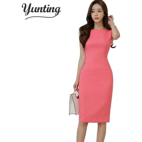 Solid Color Sheath Dress Women 2020 Summer Pencil Bodycon Dresses OL Business Slim Vestidos