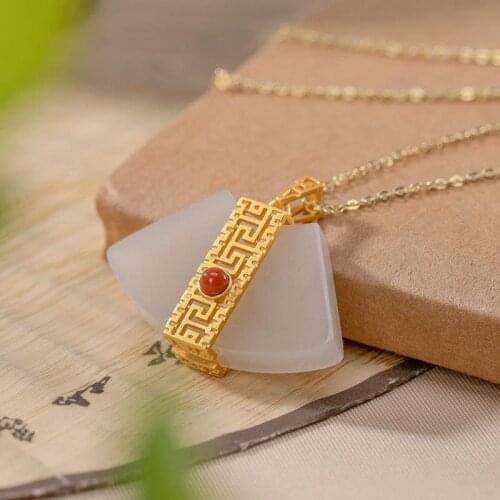 Original S925 Sterling Silver Gold Plated Hetian Jade Smokey Violet Retro Affordable Luxury Unique Classical Elegant Lady Silver