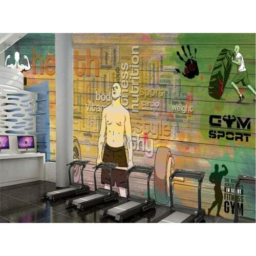 Custom photo wallpaper for walls 3 d Gym mural Nostalgic graffiti retro wooden board sports fitness club background wall papers