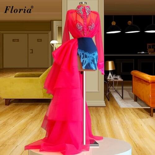 Long Sleeves Mermaid Celebrity Dresses 2021 Short Crystals Red Carpet Dresses Fashion Show Runaway Dresses вечернее платье 2021