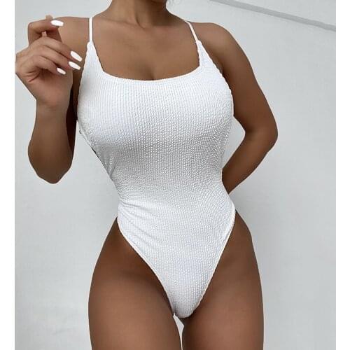 Sexy Ribbed Monikini Backless High Cut Women Swimwear One Piece Swimsuit Female Bather Bathing Suit Swim Lady Bodysuit