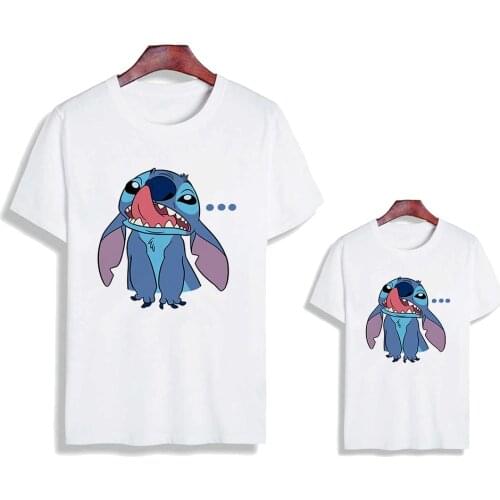 Creativity Family Tshirt Lilo & Stitch Print Tees Loose T-Shirts Adult Short Sleeve Top Parents Children Streetwear T Shirt