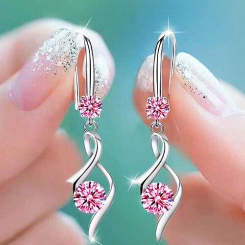 Engagement Zirconia Dangle Earrings For Women New Pink Blue Color Jewelry Drop Earring Trendy Crystal Wedding Party Gifts #LR3