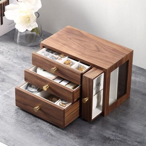 Walnut four layers jewelry box Chinese wind European large capacity jewelry boxes jewelry organizer earring holder jewelry box