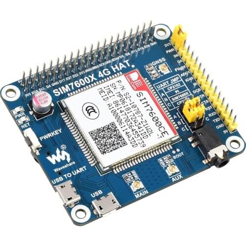 SIM7600CE 4G HAT for Raspberry Pi, LTE Cat-4 4G / 3G / 2G Support, GNSS Positioning, for some Southeast Asia countries