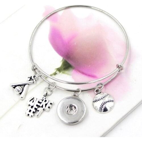 Interchangeable Snap Jewelry Sport Baseball Charm Bracelets Wire Bangle Bracelets for Women sport fans Gifts snap bracelet