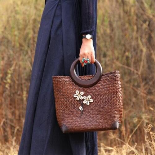 26x26CM New Style Straw Bag Retro Women Thailand Handbag Casual Travel Beach Bag Bamboo Woven Rattan Bag a6109