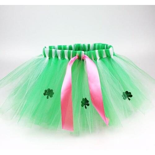Handmade New born Infant Baby Girl Clothes St Patricks Day Tulle Skirts with Ribbon Green Sequin Children Girls Tutu Skirt 0-6Y