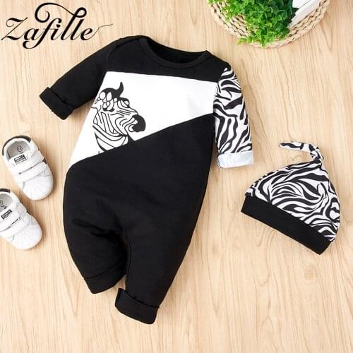ZAFILLE Cartoon Baby Romper and Hat Zerba Striped 2021 Spring New Born Baby Clothes Handsome Baby Boy Overalls For Newborns