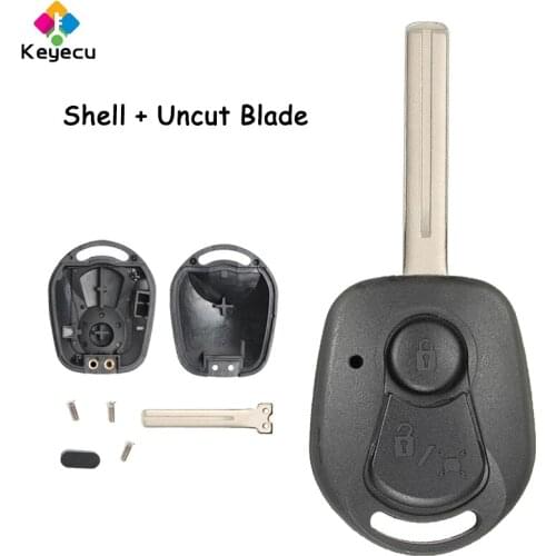 KEYECU Replacement Remote Car Key Shell Case Housing - 2 Buttons & Uncut Blank Blade - FOB for SSANGYONG Rexton RX7 Actyon Kyron