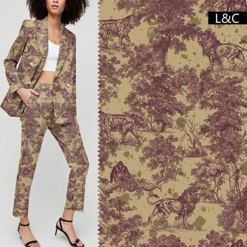 Women 's Suit Windbreaker Clothing Digital Printed Animal Forest Dress Fashion Fabric