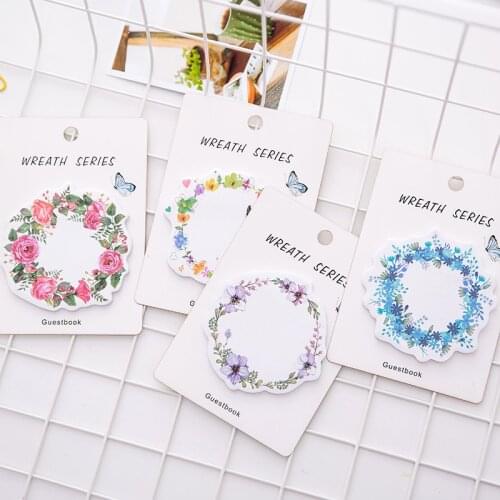 1 Pcs Florals Wreath Sticky Notes 30 Sheets Watercolor Flower Memo Pad Mini Bookmark Stationery Office School Supplies