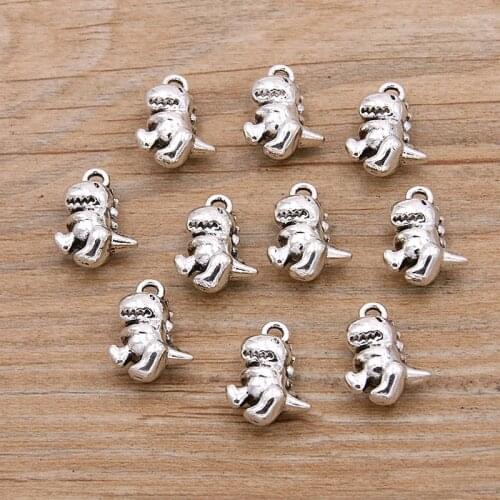 10PCS 11*16MM Double-sided 3D Dinosaur Charms Animal Pendant Metal Alloy For DIY Necklace Bracelet Earrings Luggage Marking