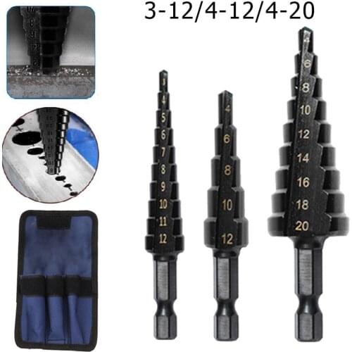 3PCS Drill Bits High Speed Steel Step Drill Bit Set 3-12/4-12/4-20mm Wood Drill Bit Step Drill Bit For Cutting Metal Power Tools