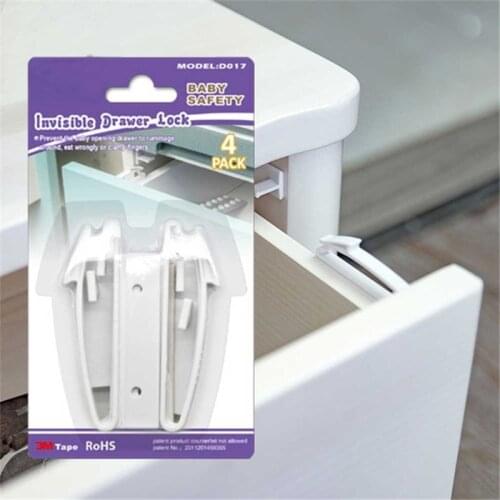 4pcs Invisible Drawer Latch Lock Baby Safey Cabinet Locks Baby Security Children Protection Latches Safety Cupboard Door Locker