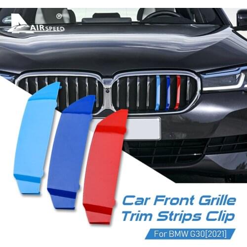 AIRSPEED ABS 3PCS for BMW 5 Series G30 2021 Accessories M Style Color Car Front Grille Grill Strips Clip Cover Trim Auto Sticker