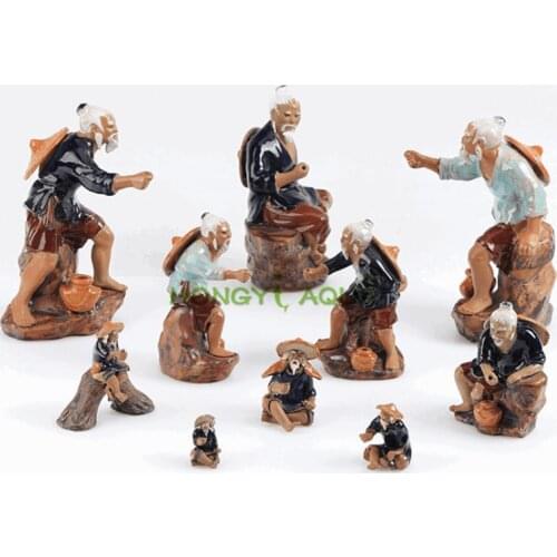Fish tank landscaping Ceramic figure Water stone rockery bonsai ornaments Fisherman Aquarium supplies