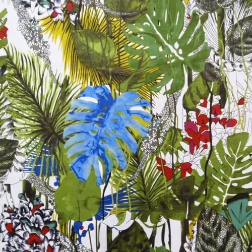 Tropical Plant Leaves Print Upholstery Velvet Sofa Armchair Ottaman Bedboard Couch Interior Fabric Decorative Cloth 140cm width