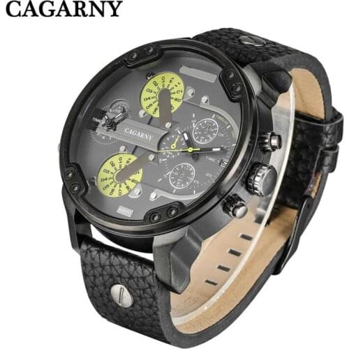 Watches Men Luxury Brand Mens Watch Dual Time Zones Military Mens Watches Leather Watchband Fashion Quartz Wristwatch Cagarny