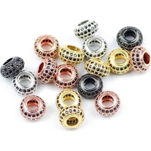 YHBZRET Black zircon Copper Spacer beads 2pcs 8mm flat Round Loose beads for Jewelry making charm bracelet Pendant DIY findings