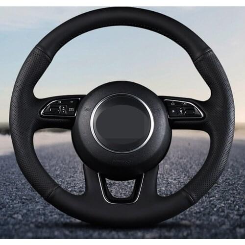 DIY Black Non-slip Faux Leather Car Accessories Steering Wheel Cover For Audi Q3 2013-2018 Q7 2012-2015 Q5 2013-2017