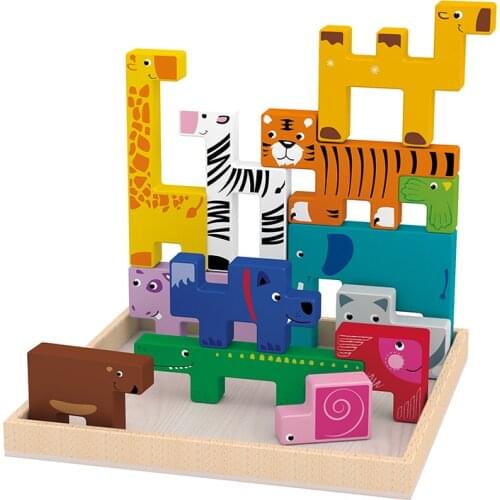 Children Creative Animal Wood Building Block Kids Early Enlightenment Intelligence Development Color Cognition Gift