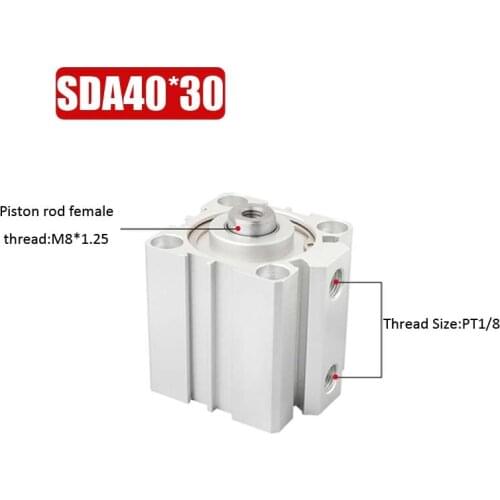 Bore 40MM Stroke 30mm Double Acting Pneumatic Cylinder SDA 40 Compact air Cylinder Female