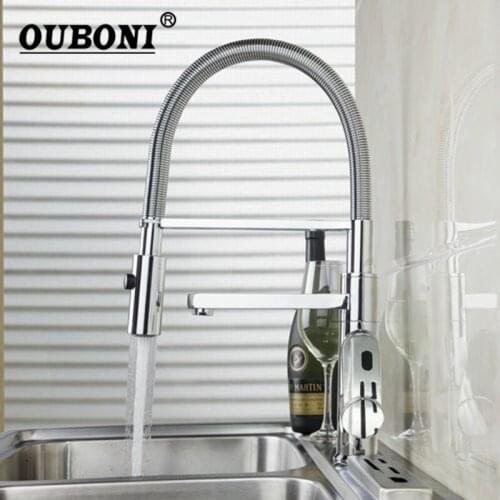 Double Function Solid Brass Pull Out Spray Faucet Chrome Single Handle Deck Mount Kitchen Sink Mixer Tap