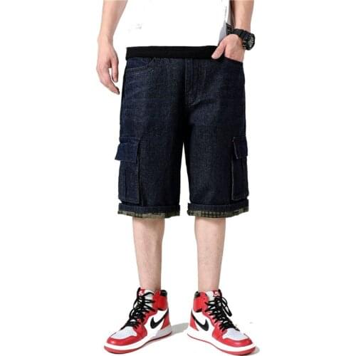 Mens Fashion Loose Fit Hip Hop Short Jeans With Pockets Baggy Skateboard Hip Hop Denim Shorts Workwear Bottoms Plus Size 30-46