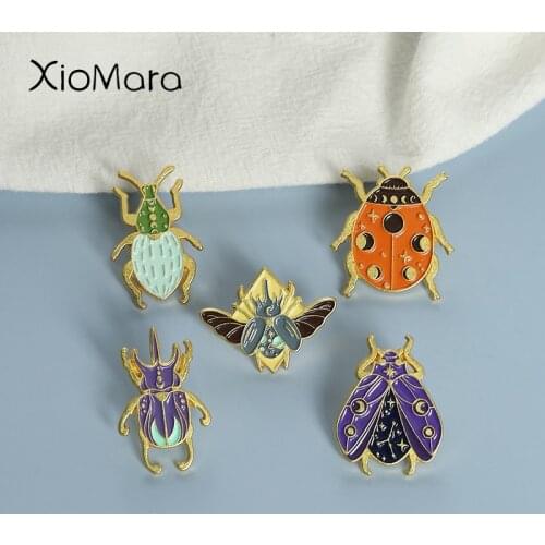 Cartoon Bugs Enamel Pins Hercules Beetle Coccinella Brooches Backpack Badges Gifts For Insect Lover Entomologis Custom Jewely