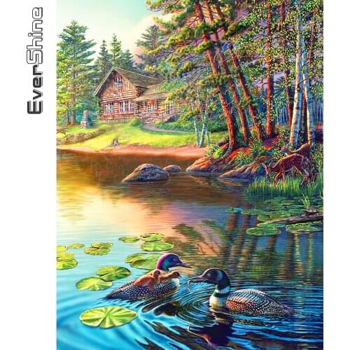 Evershine Diamond Painting House New Arrival Diamond Embroidery Lake Landscape Cross Stitch Kit Mosaic Duck DIY Decor For Home