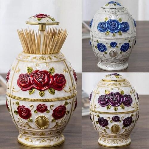 European Metal Vintage Automatic Toothpick Holder Zinc Alloy Metal Flower Toothpick Dispenser Box Organizer Bar Hotel Usage