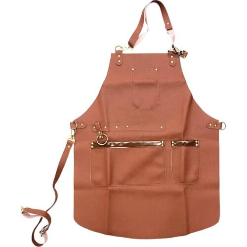 Free To Design New Fashion Soft Leather Work Apron With Pockets For Barber Shop Gardening Kitchen Cafe Pet Shop Apron