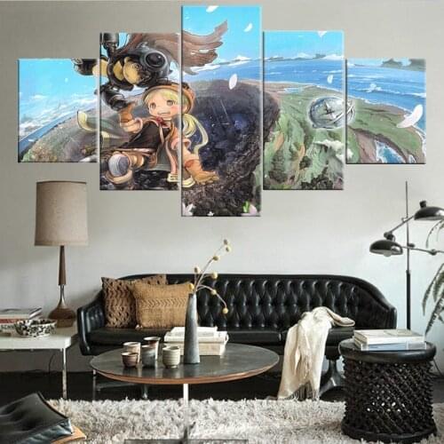 5 Pieces Animation Poster Canvas Painting Made In Abyss Wall Art Modern Printed Pictures Home Decor Framework Modular Artwork