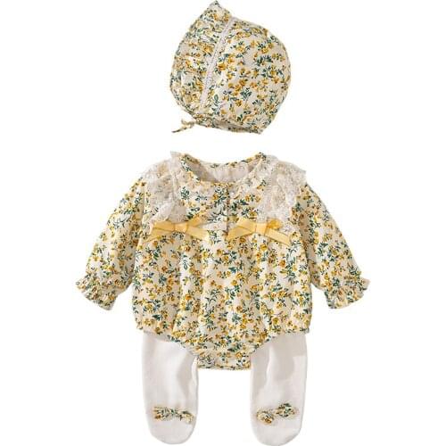 Vlinder Baby Clothes Baby Girl Rompers Bodysuits Newborn Clothes Cotton Long Sleeves Toddler Girls Bodysuit 3PCS Sets 6M-24M