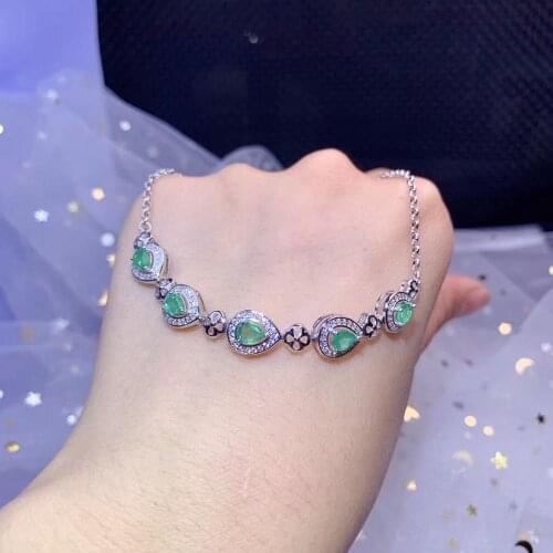 Beautiful charming green emerald bracelet with silver